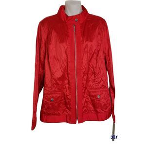 Laura Ashley Women's Jacket Size Large Red Full Zip Metallic Pockets Ribbon Trim